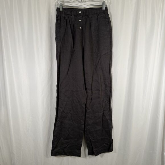 Nudelucy 100% Linen Pants Women's Small Grey Pull On Elastic Waist NU23971 - Picture 1 of 11